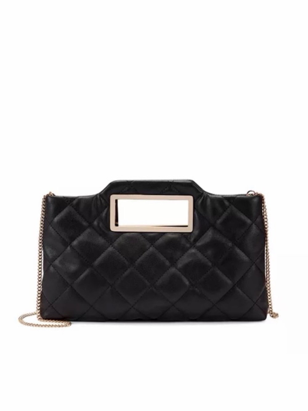INC International Concepts Black Quilted Clutch with Gold Chain